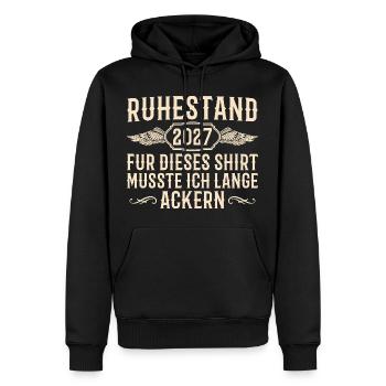 Ruhestand 2027 – Lange geackert für die Rente - Männer Premium Bio Hoodie - Schwarz - Vorne - Nico (187cm)