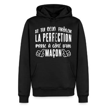 Frôler La Perfection Passe À Côté D’un Maçon - Sweat à capuche Premium bio Homme - noir - Devant - Nico (187cm)