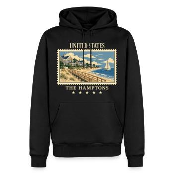 USA La marque de voyage vintage des Hamptons - Sweat à capuche Premium bio Homme - noir - Devant - Nico (187cm)