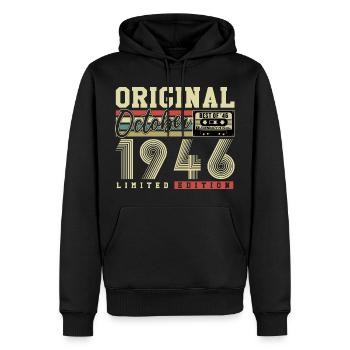 Original octobre 1946 – 80e anniversaire Rétro - Sweat à capuche Premium bio Homme - noir - Devant - Nico (187cm)