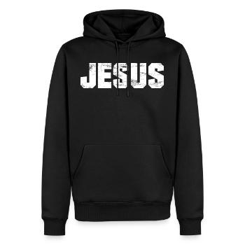 Jésus - Jésus Christ - Dieu - lettrage - Sweat à capuche Premium bio Homme - noir - Devant - Nico (187cm)