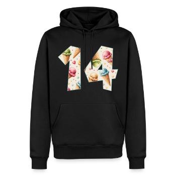 EISCREME NUMMER 14 JAHRE EIS 14. GEBURTSTAG - Männer Premium Bio Hoodie - Schwarz - Vorne - Nico (187cm)