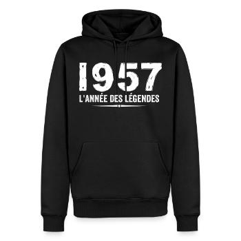 1957 année des legéndes - Cadeau Anniversaire 1957 - Sweat à capuche Premium bio Homme - noir - Devant - Nico (187cm)