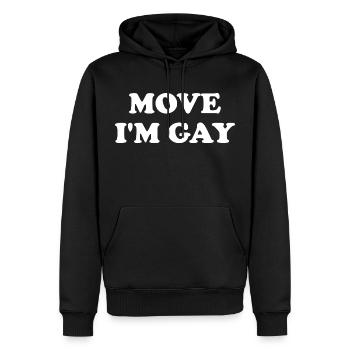 Déplacer Je suis gay - Sweat à capuche Premium bio Homme - noir - Devant - Nico (187cm)