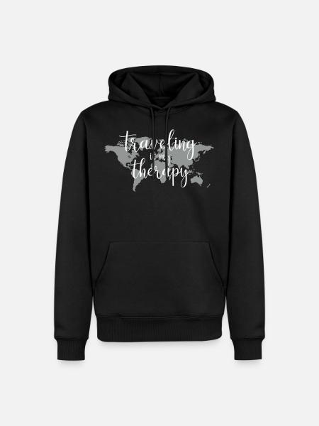 traveling is my therapy - Männer Premium Bio Hoodie - Schwarz