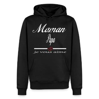 Maman Papa Je Vous Aime - Sweat à capuche Premium bio Homme - noir - Devant - Nico (187cm)
