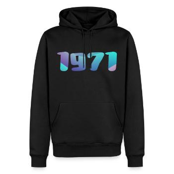 Cadeau Anniversaire 1971 Millésime 1971 Rétro 1971 - Sweat à capuche Premium bio Homme - noir - Devant - Nico (187cm)