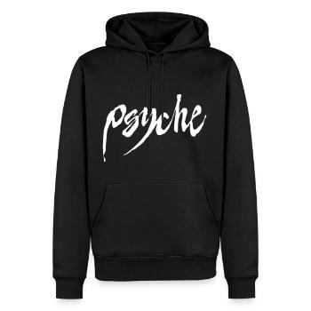 Psyche - Red Logo - Men’s Premium Organic Hoodie - black - Front - Nico (187cm)