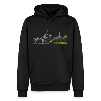 Dessin Fichtelgebirge avec randonneur - Sweat à capuche Premium bio Homme - noir - Devant - Nico (187cm)