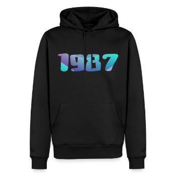 Cadeau Anniversaire 1987 Millésime 1987 Rétro 1987 - Sweat à capuche Premium bio Homme - noir - Devant - Nico (187cm)