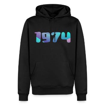 Cadeau Anniversaire 1974 Millésime 1974 Rétro 1974 - Sweat à capuche Premium bio Homme - noir - Devant - Nico (187cm)
