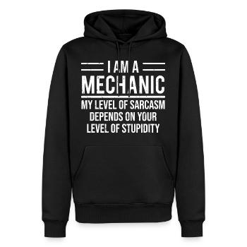 Tee shirt Drôle Mécanicien Niveau De Stupidité Sarcasme - Sweat à capuche Premium bio Homme - noir - Devant - Nico (187cm)