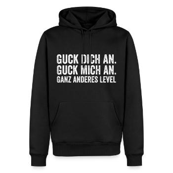 Guck mich an guck dich an ganz anders Level - Männer Premium Bio Hoodie - Schwarz - Vorne - Nico (187cm)