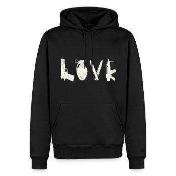 Waffen Love T-Shirt I Freiheit Waffen - Männer Premium Bio Hoodie - Schwarz - Vorne - Nico (187cm)