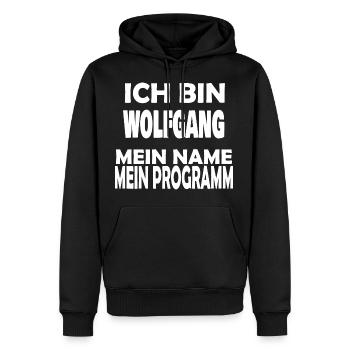Programm Name WOLFGANG - Männer Premium Bio Hoodie - Schwarz - Vorne - Nico (187cm)