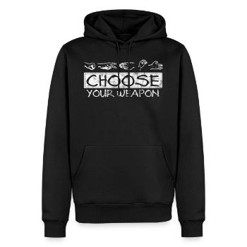 Choose Your Weapon - Männer Premium Bio Hoodie - Schwarz - Vorne - Nico (187cm)