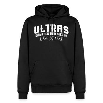Ultras - Männer Premium Bio Hoodie - Schwarz - Vorne - Nico (187cm)