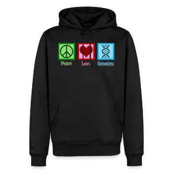 Peace Love Genetics - Men’s Premium Organic Hoodie - black - Front - Nico (187cm)