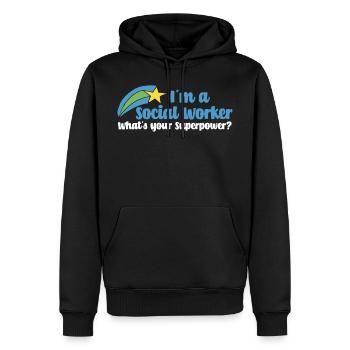 Super Social Worker - Men’s Premium Organic Hoodie - black - Front - Nico (187cm)