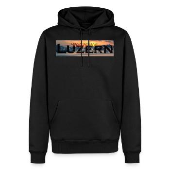 LUZERN LEUCHTENSTADT - Männer Premium Bio Hoodie - Schwarz - Vorne - Nico (187cm)