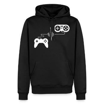 Gamer Zocker Gamepad mit Pulsschlag - Männer Premium Bio Hoodie - Schwarz - Vorne - Nico (187cm)