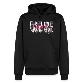 Freude ist nur ein Mangel an Information - Männer Premium Bio Hoodie - Schwarz - Vorne - Nico (187cm)