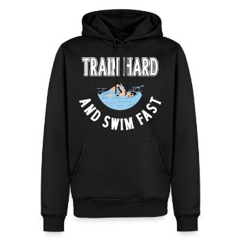 Train Hard and Swim presque natation nageur Sport - Sweat à capuche Premium bio Homme - noir - Devant - Nico (187cm)