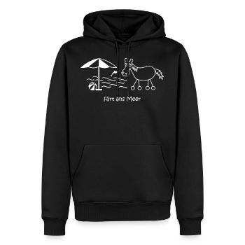 en bord de mer, cheval avec roues, vacances, voyage - Sweat à capuche Premium bio Homme - noir - Devant - Nico (187cm)