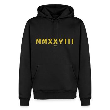 Chiffres romains année de naissance Fabriqué en 2028 - Sweat à capuche Premium bio Homme - noir - Devant - Nico (187cm)