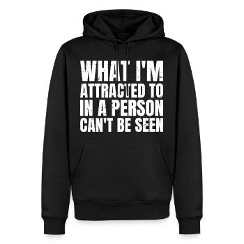 Was mich an einer Person anzieht, kann man nicht sehen - Männer Premium Bio Hoodie - Schwarz - Vorne - Nico (187cm)