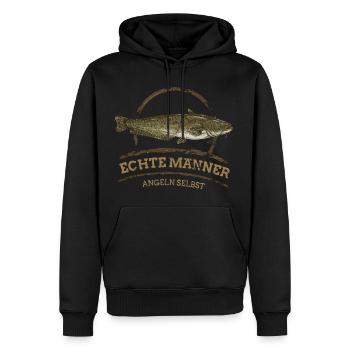 Echte Männer fangen Wels - Männer Premium Bio Hoodie - Schwarz - Vorne - Nico (187cm)