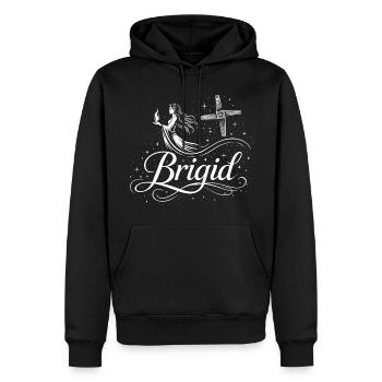 Imbolc Brigid & Flamme - Symbole & Croix - Sweat à capuche Premium bio Homme - noir - Devant - Nico (187cm)