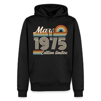 51e Cadeau d’anniversaire - Né en mars 1975 - Sweat à capuche Premium bio Homme - noir - Devant - Nico (187cm)