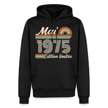 Cadeau Anniversaire 51 ans - Né mai 1975 - Sweat à capuche Premium bio Homme - noir - Devant - Nico (187cm)