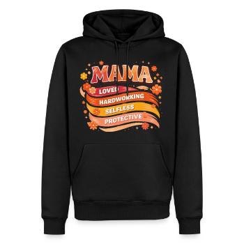 MAMA Qualités Rétro Vagues et Fleurs | Cadeau - Sweat à capuche Premium bio Homme - noir - Devant - Nico (187cm)