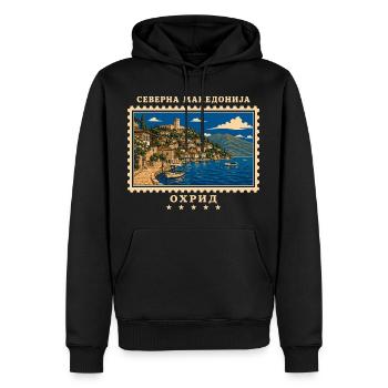 Nordmazedonien Ohrid Vintage Reisemarke - Männer Premium Bio Hoodie - Schwarz - Vorne - Nico (187cm)