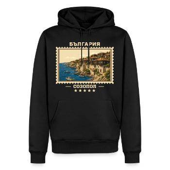 Bulgarien Sozopol Vintage Reisemarke - Männer Premium Bio Hoodie - Schwarz - Vorne - Nico (187cm)