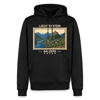 Liechtenstein Balzers Vintage Reisemarke - Männer Premium Bio Hoodie - Schwarz - Vorne - Nico (187cm)