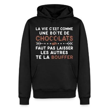 Chocolats Cadeau humour personnalisé - Sweat à capuche Premium bio Homme - noir - Devant - Nico (187cm)