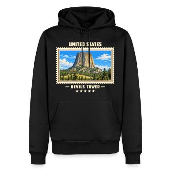 Vereinigte Staaten Devils Tower Vintage Reisemarke - Männer Premium Bio Hoodie - Schwarz - Vorne - Nico (187cm)