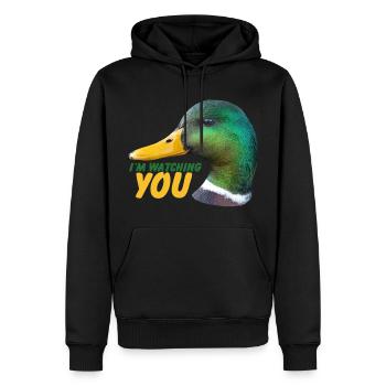 Ente - Ich beobachte Dich - Männer Premium Bio Hoodie - Schwarz - Vorne - Nico (187cm)