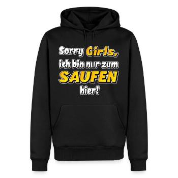 nur zum saufen hier. Lustiger Trinkspruch - Männer Premium Bio Hoodie - Schwarz - Vorne - Nico (187cm)