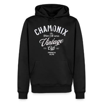 Chamonix the Mont Blanc vintage club - Sweat à capuche Premium bio Homme - noir - Devant - Nico (187cm)