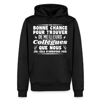 Collègue Collègues Humour Cadeau Départ Retraite - Sweat à capuche Premium bio Homme - noir - Devant - Nico (187cm)