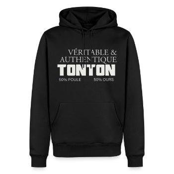 Tonton ours et poule Véritable Et Authentique - Sweat à capuche Premium bio Homme - noir - Devant - Nico (187cm)
