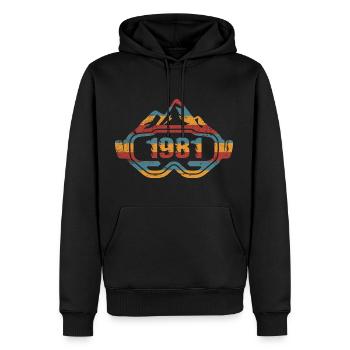 1981 Anniversaire skieur Ski - Sweat à capuche Premium bio Homme - noir - Devant - Nico (187cm)
