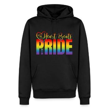 Logo Gay Pride LGBT Coeur Mon cœur bat avec fierté - Sweat à capuche Premium bio Homme - noir - Devant - Nico (187cm)