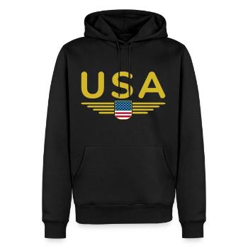 I Love USA, T-Shirt Design Style Élégance - Sweat à capuche Premium bio Homme - noir - Devant - Nico (187cm)