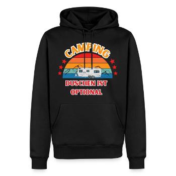 Funny camping slogan shirt. Showering is optional - Men’s Premium Organic Hoodie - black - Front - Nico (187cm)