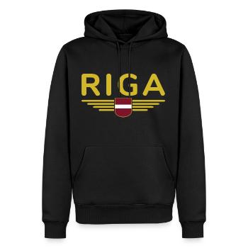 Riga T-Shirt – Hauptstadt-Liebe - Männer Premium Bio Hoodie - Schwarz - Vorne - Nico (187cm)